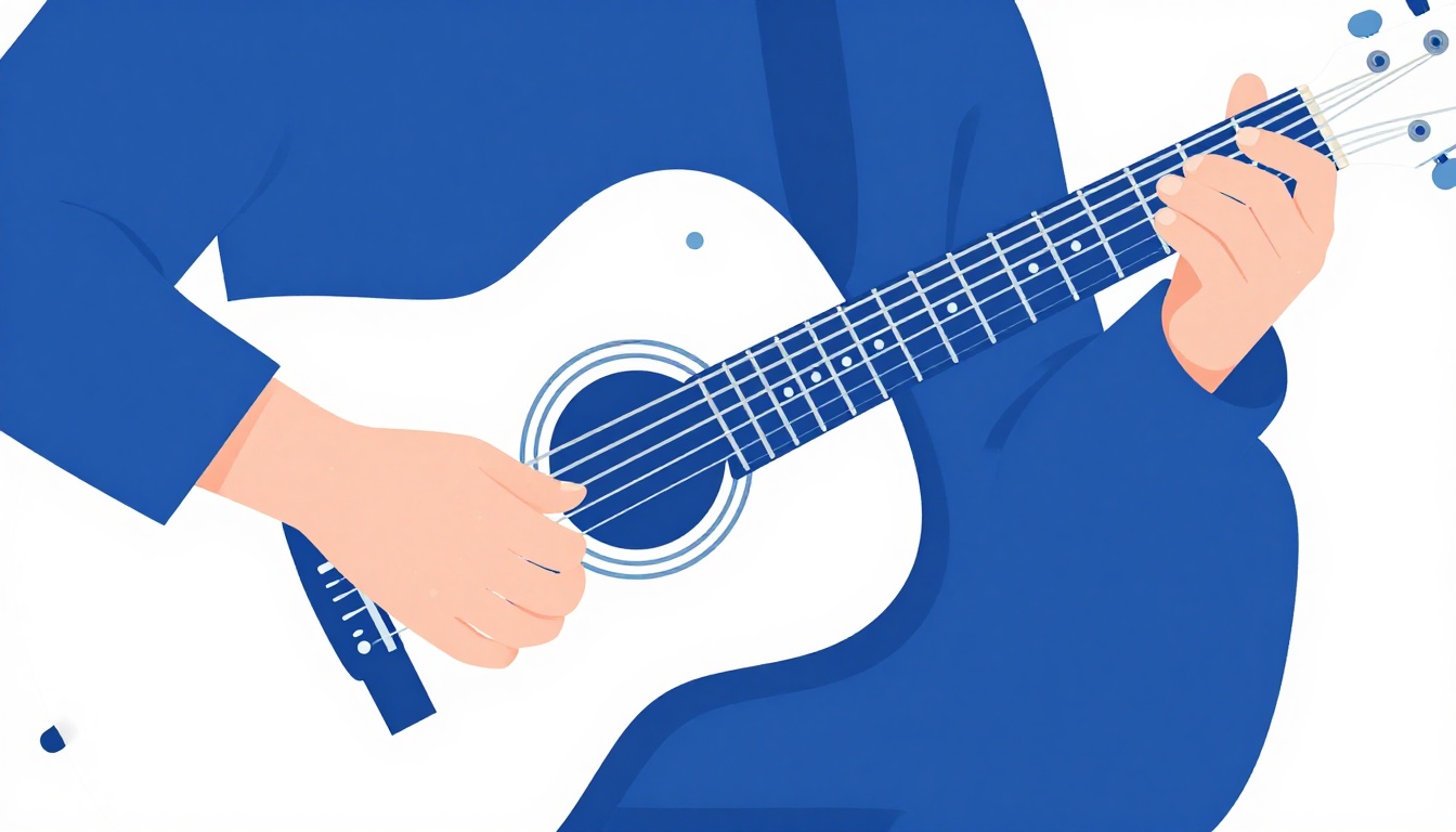 A close-up of a left hand fingering an open position scale pattern near the nut of an electric guitar, one finger pressing a low fret with open strings ringing