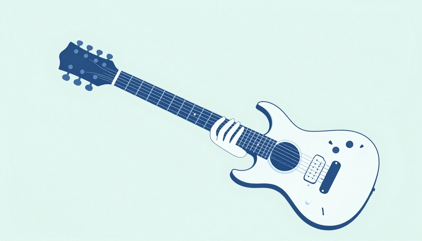 A left hand sliding up the neck of an electric guitar toward a higher fret position, fingers trailing along the low string