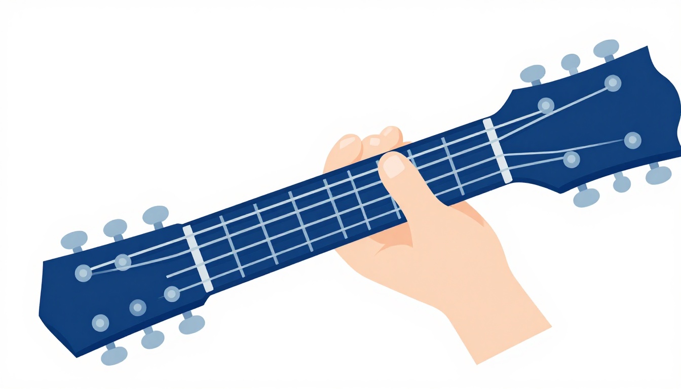 A close-up of a hand pushing a string upward across the fretboard on an electric guitar, mid string bend