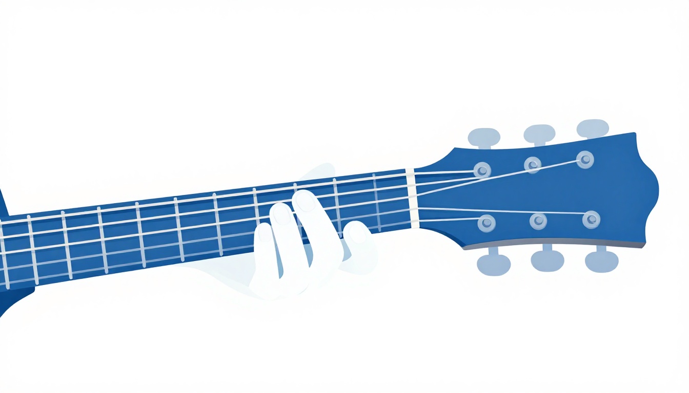 A close-up of a hand fingering a scale pattern on the neck of an acoustic guitar