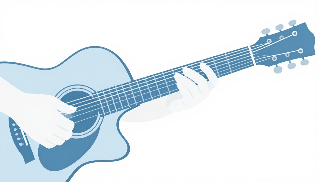A close up of a left hand fingering an open D major chord on an acoustic guitar neck