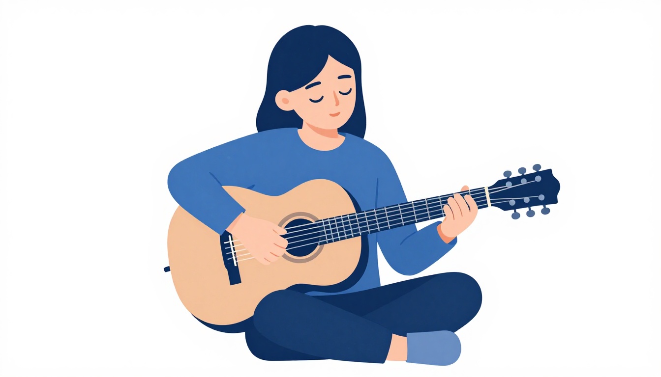 A person strumming an acoustic guitar softly with eyes closed during a quiet worship moment