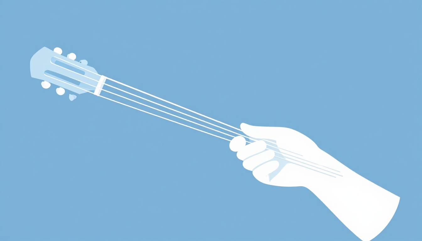 A hand gently pulling a newly installed guitar string upward away from the neck to stretch it