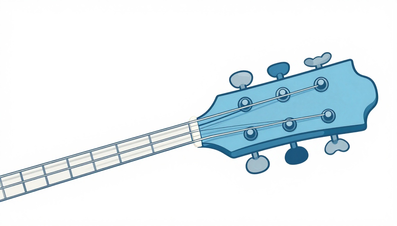 A close-up of a guitar string crossing over the nut at the headstock, showing the angle down to the tuning post