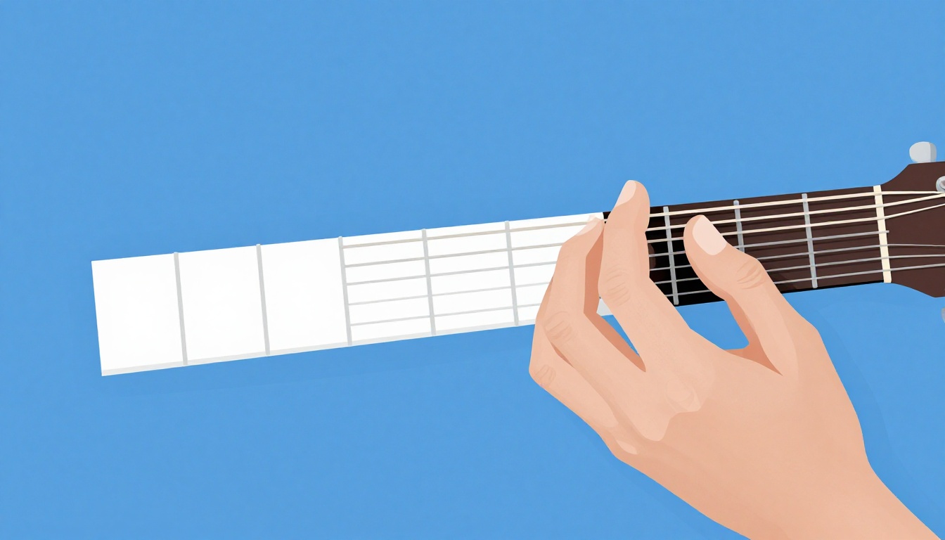 A close up of a left hand fingering an open C major chord on an acoustic guitar neck, three fingers on the fretboard
