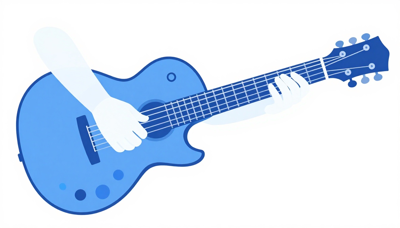 A right hand lightly strumming near the bridge of a hollow body electric guitar with short muted strokes