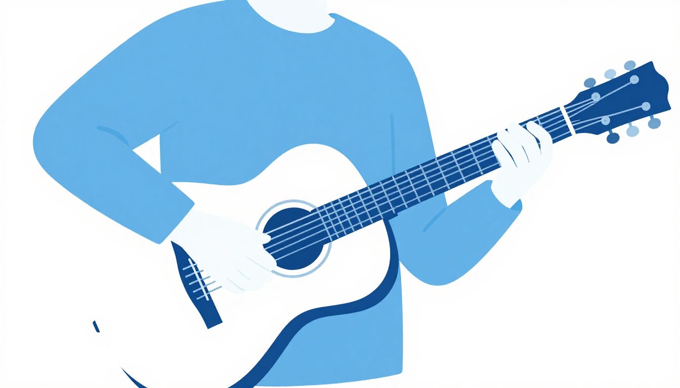 A hand strumming an acoustic guitar very softly and gently near the soundhole in low, quiet lighting