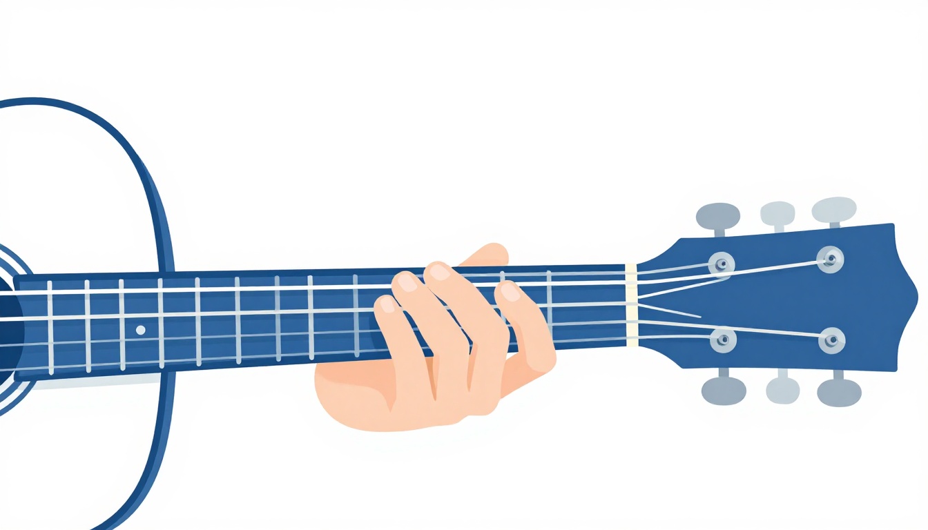 A close up of a capo clamped across the neck of an acoustic guitar near the third fret