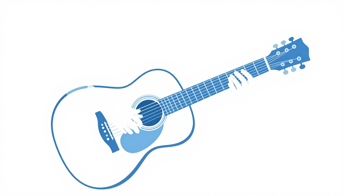 A right hand strumming an acoustic guitar with a pick near the sound hole