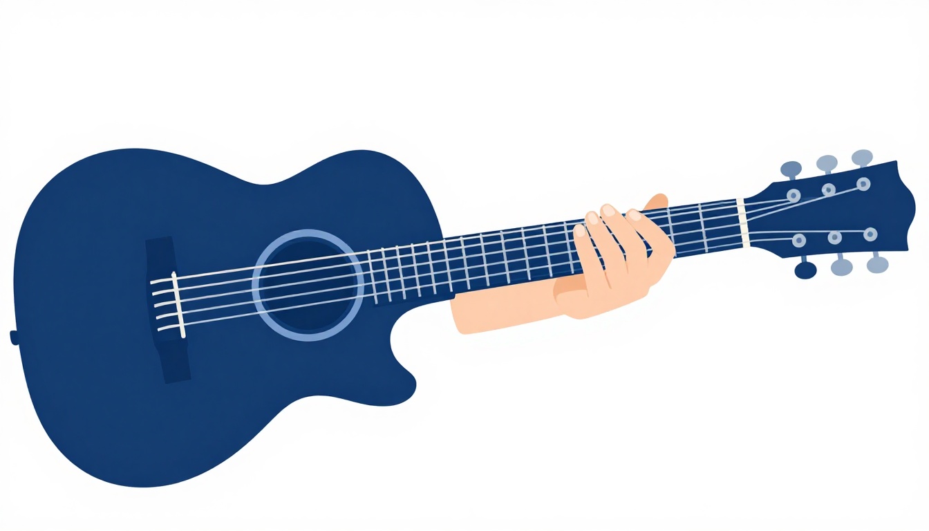 A close up of a hand mid-transition between two open chord shapes on an acoustic guitar neck