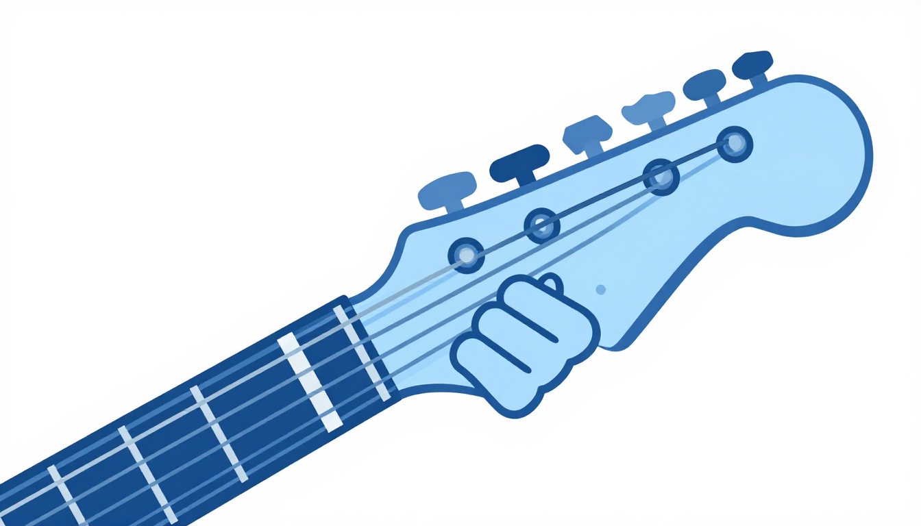 A close-up of a hand turning a tuning peg on the headstock of an electric guitar