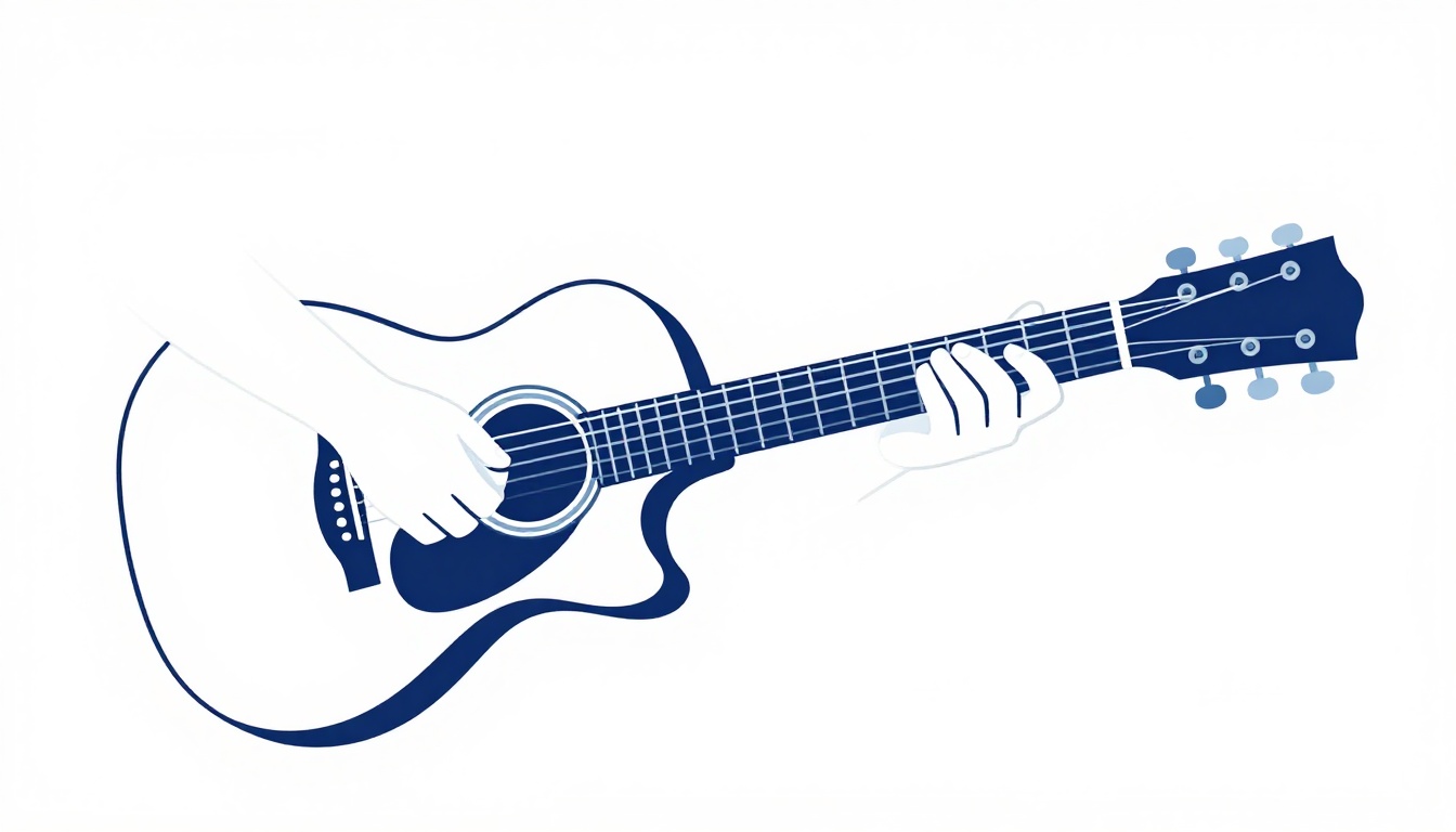 A hand placing a capo onto the second fret of an acoustic guitar neck