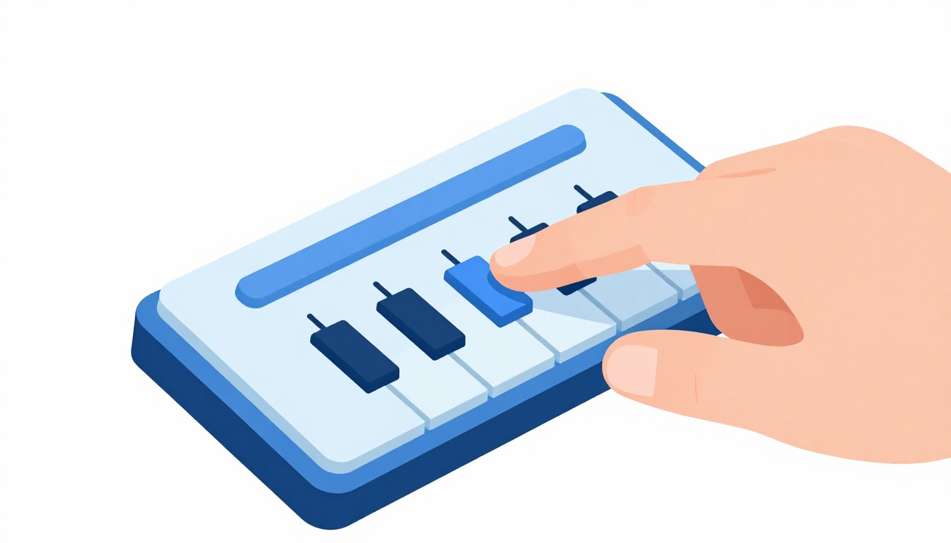 A close up of a finger pressing a transpose button on an electronic keyboard's control panel